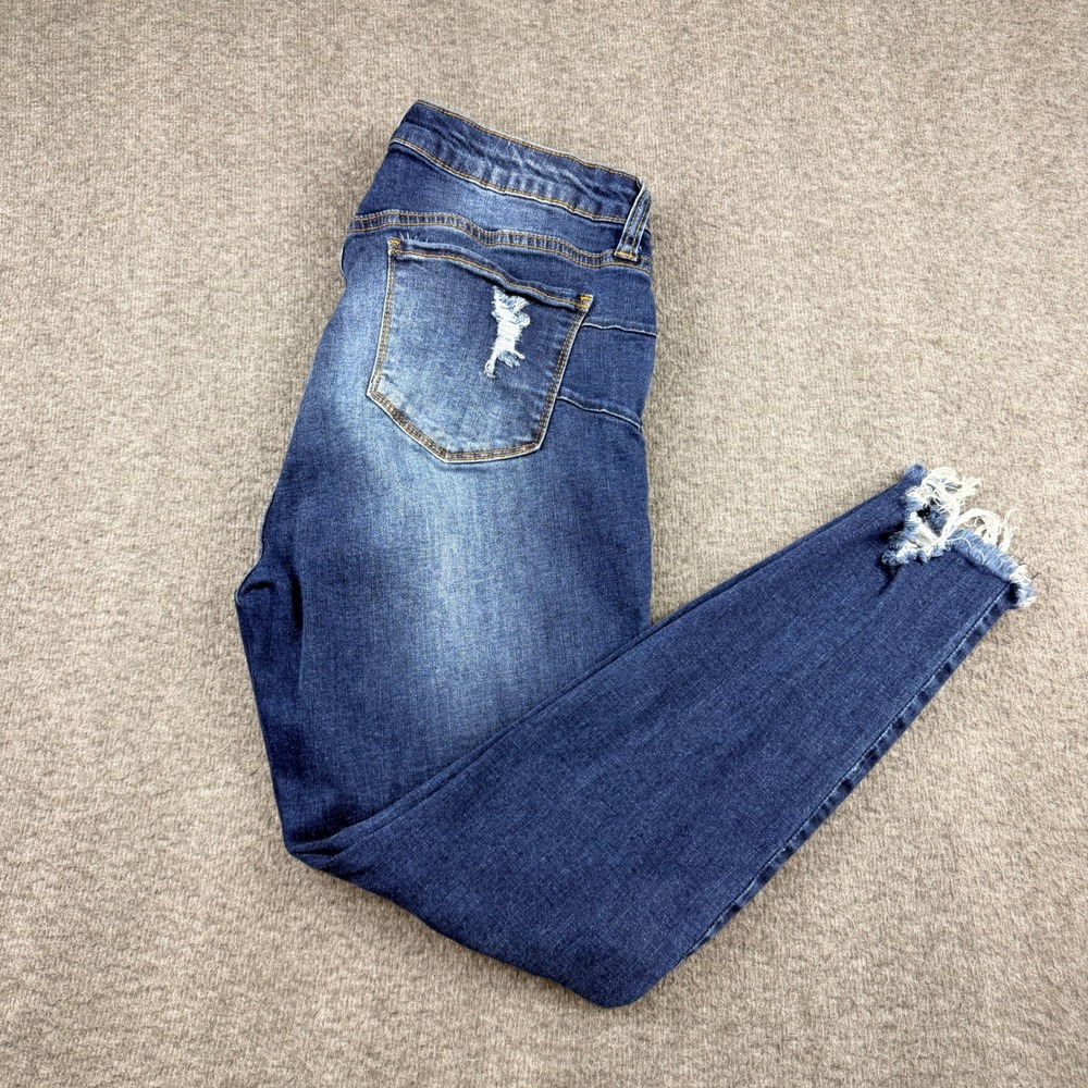 S.O.N.G. Curvy High Rise Skinny Ankle Jeans Medium Wash Blue‎ Distressed 11/30